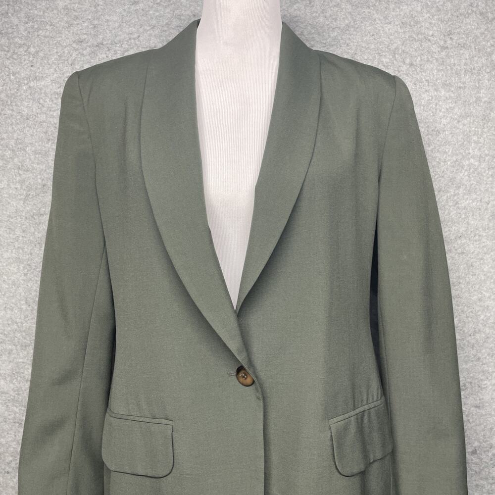 Vtg 80-90s Jones Wear Sage Green 1-button Womens 10 Blazer Shawl Lapel Career - Picture 2 of 9